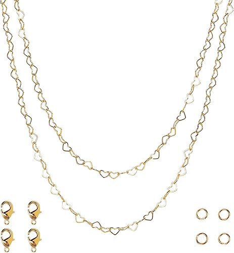 Miniatura 3 de CHGCRAFT Cadenas de eslabones de corazón de latón de 16.4 pies, cadenas de cable de oro soldado con broches de langosta y anillos de salto para