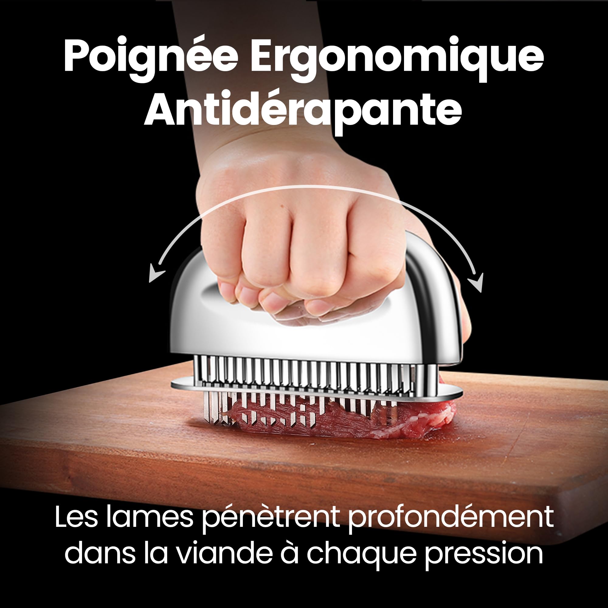 Attendrisseur de viande en acier inoxydable avec aiguilles ultra tranchantes – Marteau de cuisine professionnel – Outil pour bœuf/poulet/porc/veau – Poignée ergonomique – Nettoyage facile