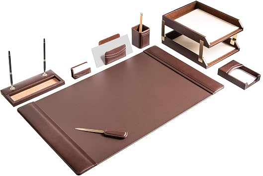 Dacasso D3420 Classic Leather Desk Set, 10pcs, Chocolate Brown