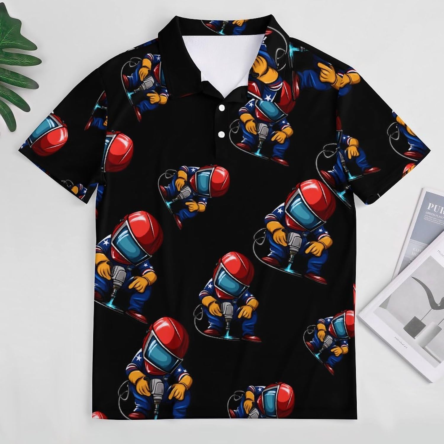 USA Flag Welder Womens Golf Polo Shirts Summer Short Sleeve Collared 3 Buttons T Shirt Activewear Tops