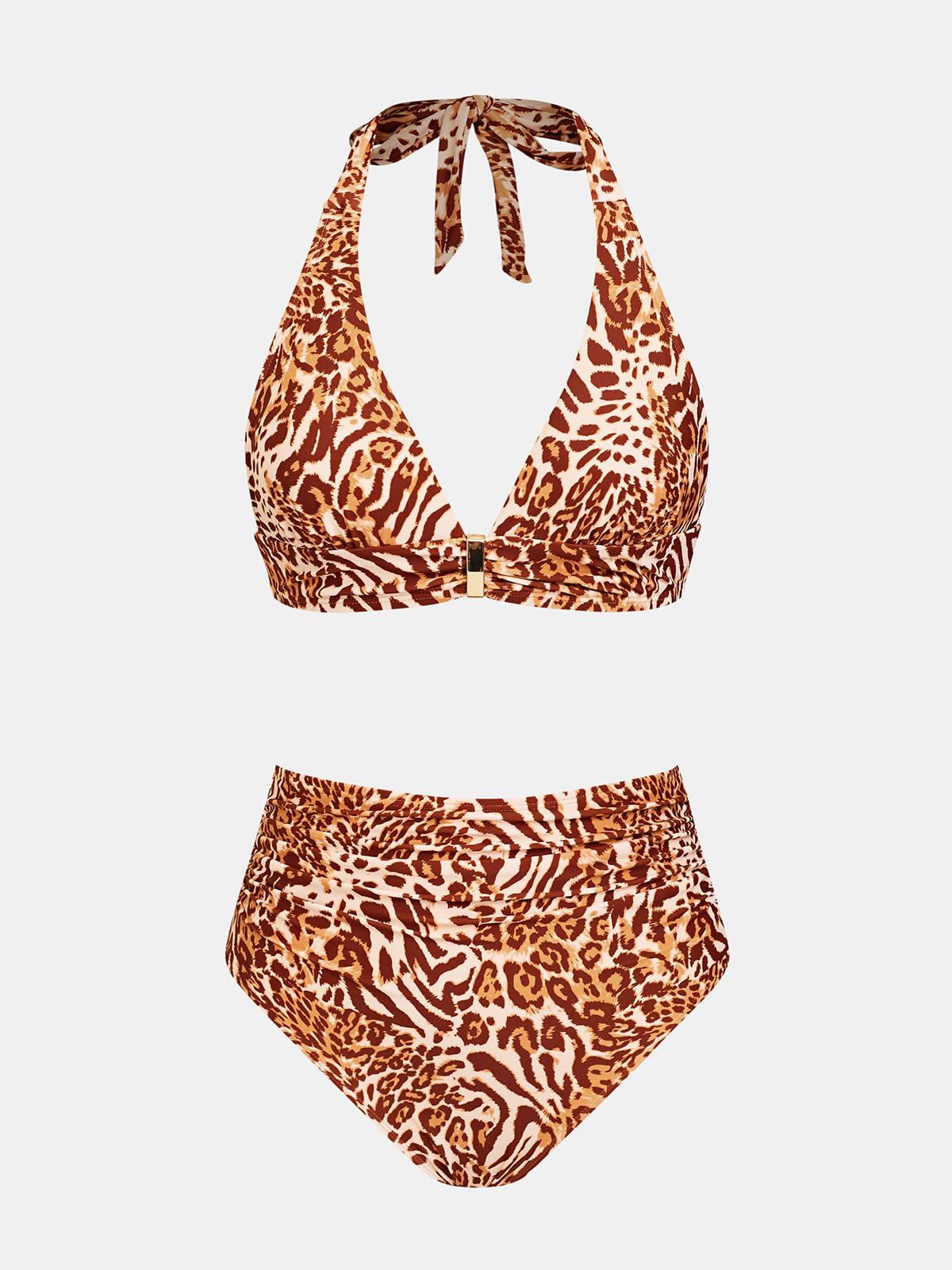 CUPSHE Bikini da donna a vita alta, controllo della pancia, due pezzi, costume da bagno a copertura completa, con laccetto