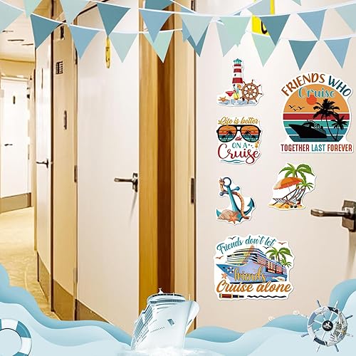 Miniatura 6 de Dazoratix Imanes decorativos para puerta de crucero, 7 calcomanías magnéticas retro de viaje de amigos, barco, cabina, navegación marina, ancla,