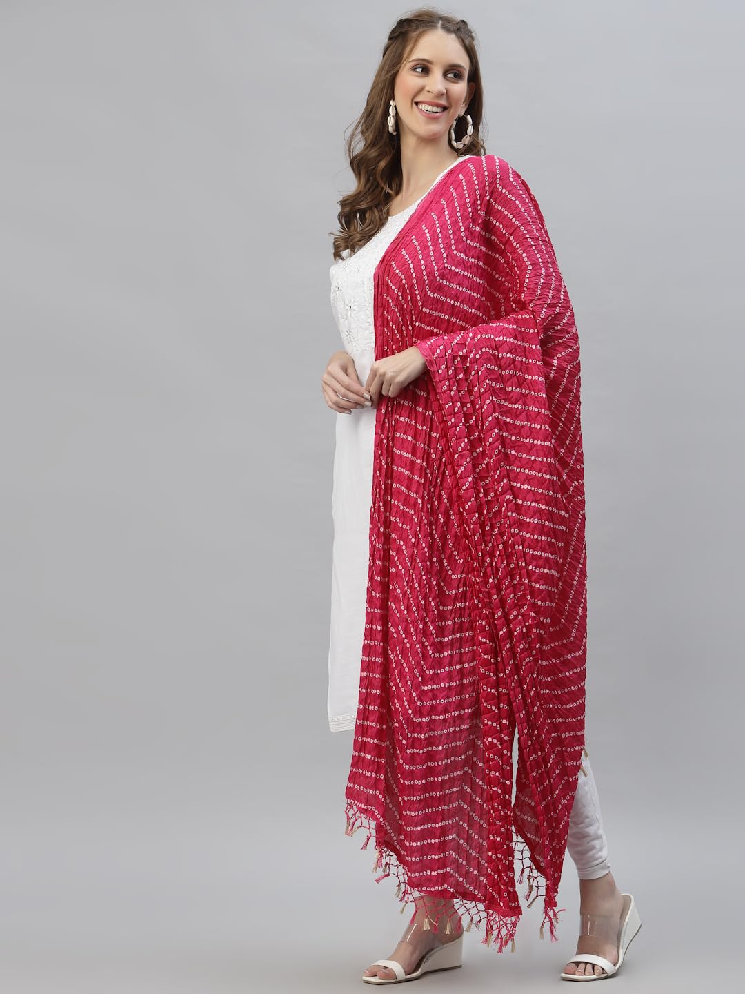 Stylum Women's Bandhani Print Silk Blend Dupatta (Dup001Pink_Pink)