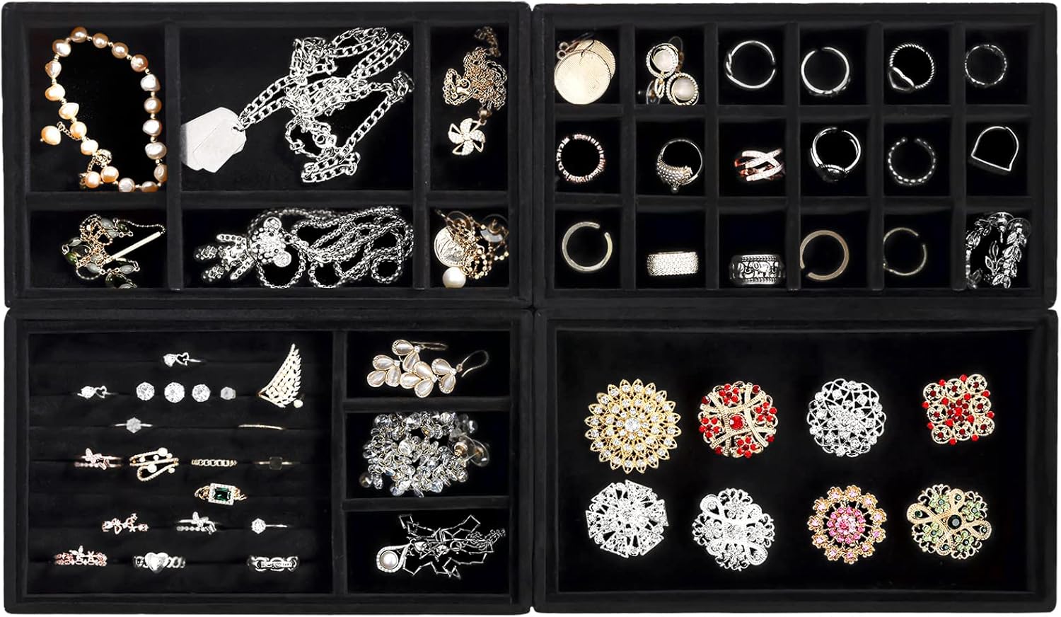 Elsjoy 8 Pack 4 Styles Black Velvet Jewelry Trays, 8" x 5" Jewelry Organizer Tray Stackable Jewelry Storage Tray for Drawer, Rings, Earrings, Necklace - Image 4