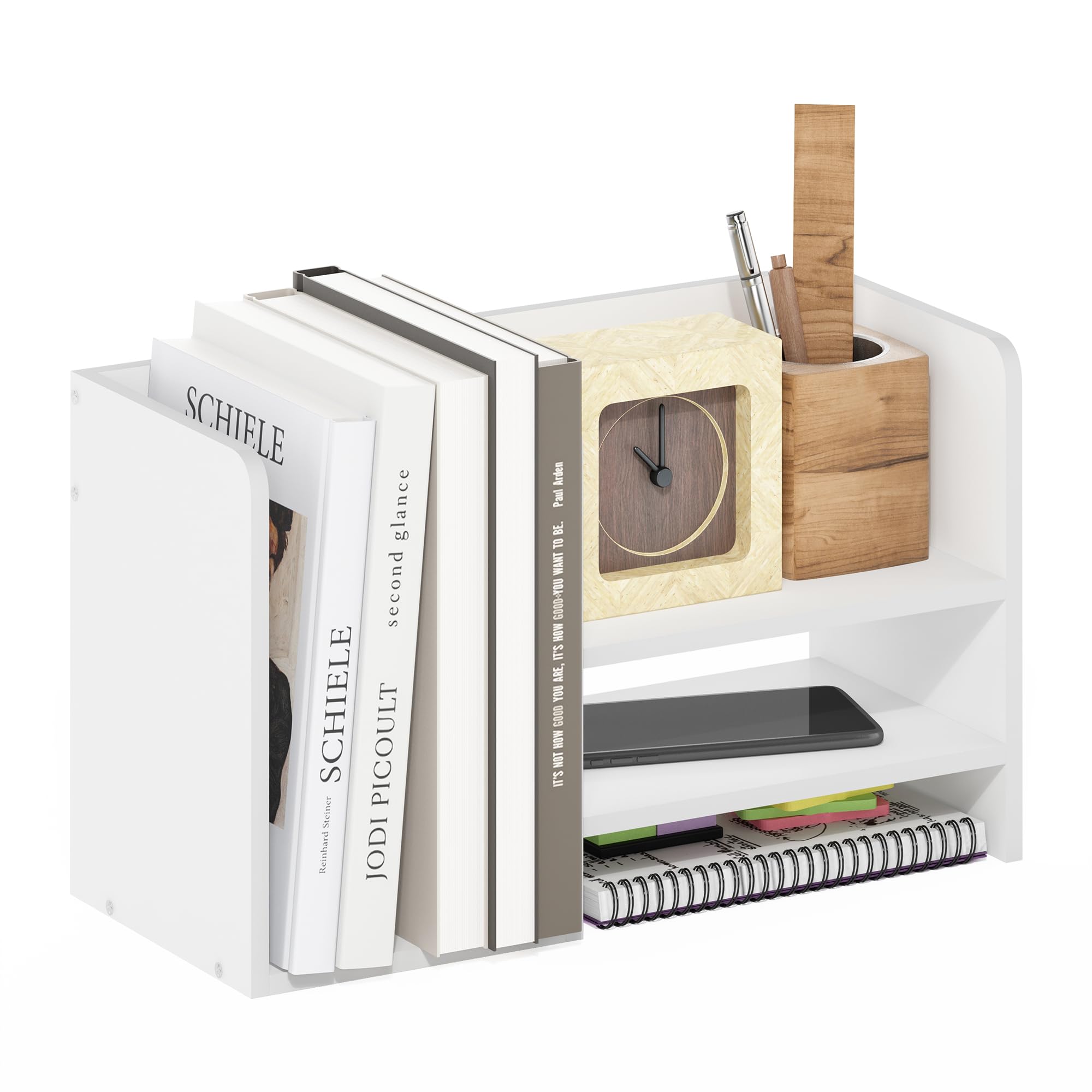 Furinno Hermite Aufbewahrungs-Organizer aus Holz für Schreibtisch-Bücher und Heim-Bürobedarf, Weiß