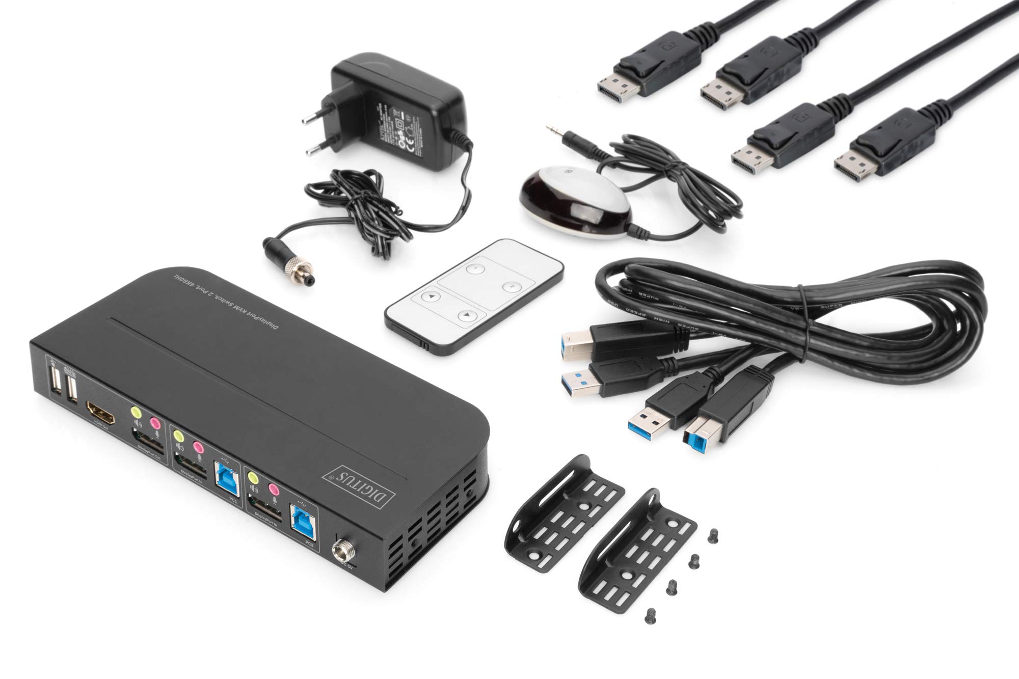 DIGITUS KVM-Switch 2-Port 4K60Hz 2 x DP in 1 x DP/HDMI out