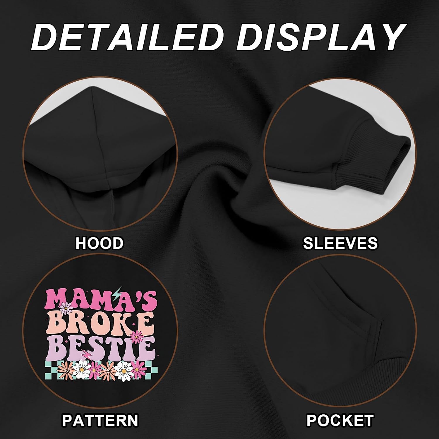 Cute Graphic Hoodies for Girls Tween Girl Mamas Broke Bestie Hoodie Aesthetic Funny Hooded Sweatshirt Pullover Tops