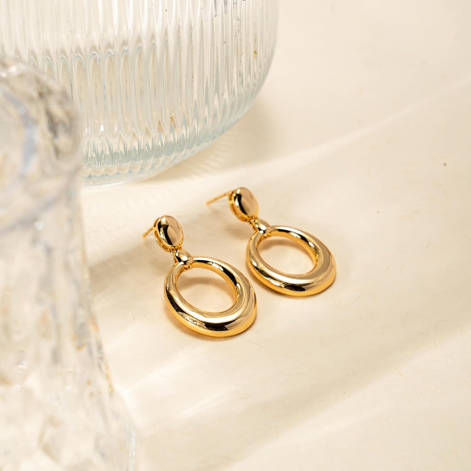 Large Gold Oval Circle Drop Dangle Earrings for Women Trendy Geometric Statement Earrings Jewelry - Image 6