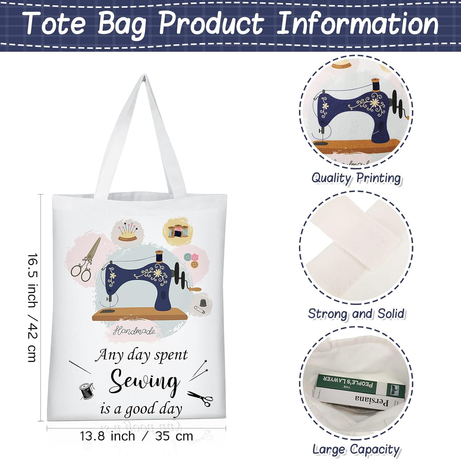 Saintrygo 2 Pcs Sewing Gifts for Quilters Sewing Canvas Bag and Cosmetic Bag Tote Seamstress Gifts, Christmas Birthday Mother's Day Gift for Women Mom Grandma - Image 4