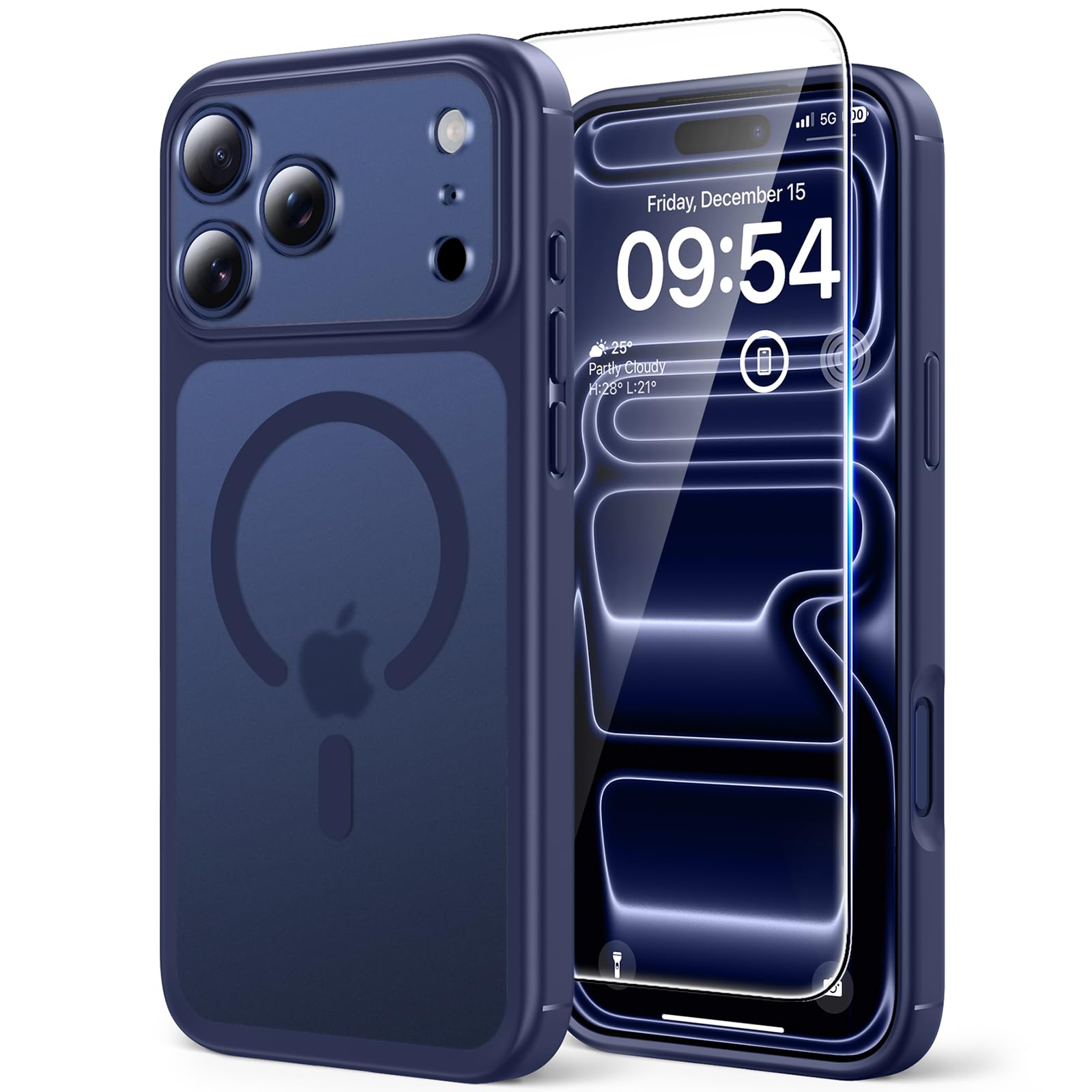 TAURI Cover per iPhone 17 Pro Max con Pellicola in Vetro Temperato,Protezione Completa della Fotocamera,[Compatibile con MagSafe] Magnetica Custodia per Sottile Anticaduta - Blu Opaco