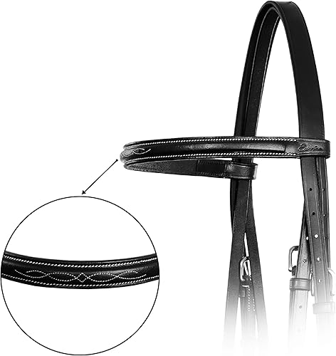 Miniatura 6 de Exion Hunter - Brida inglesa con riegas con cordones, brida inglesa cosida de lujo  Brida de cuero de primera calidad con herrajes de acero
