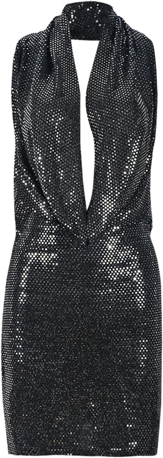Women Sexy V-Neck Bodycon Sequin Mini Dress Hooded Sparkly Dresses for Party Club Night - Image 6