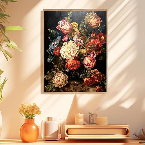 Miniatura 10 de hkejoi Pintura de flores por números para adultos principiantes, pintura abstracta por números, flores, kit de pintura acrílica por números sobre