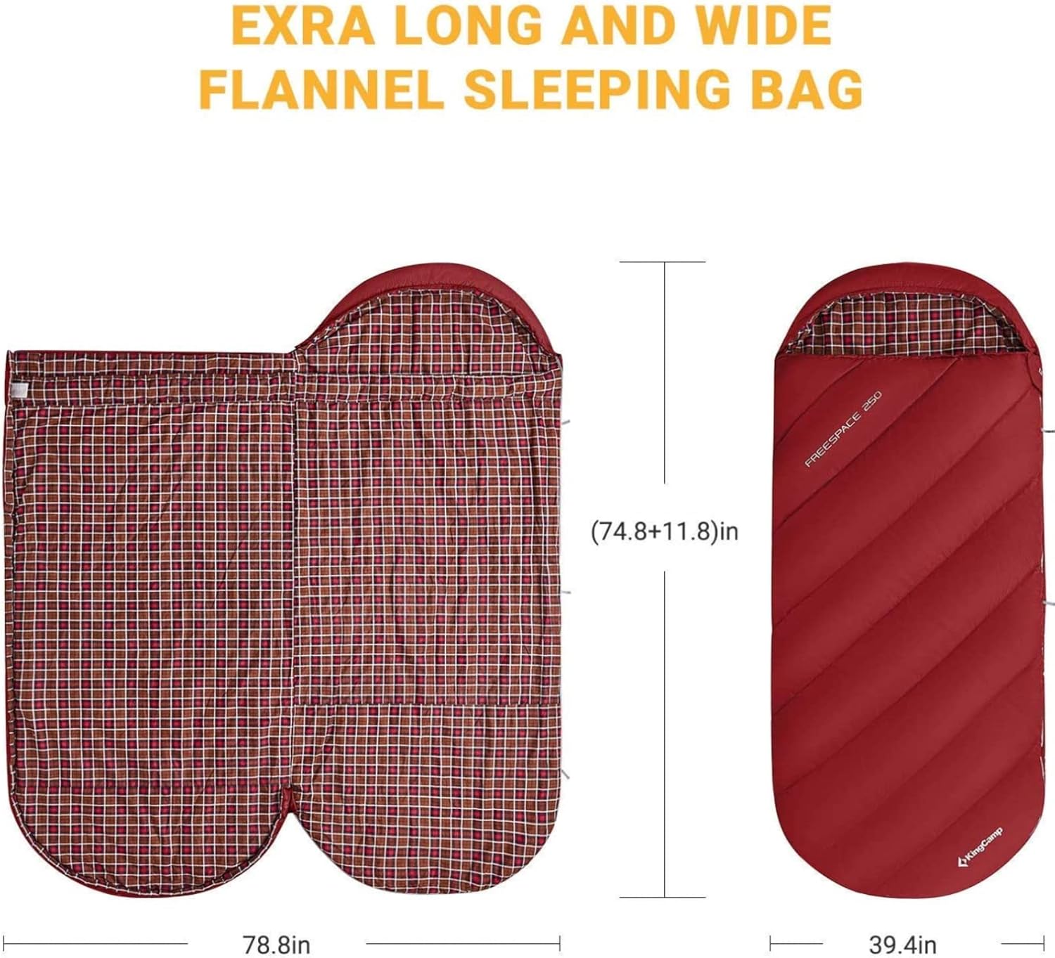 KingCamp Sleeping Bags, Big and Tall Flannel Sleeping Bag for Adults, Lightweight, Portable, Extra Wide Sleep Bag for Camping Backpacking Perfect for Cold and Warm Weather Outdoor Gear