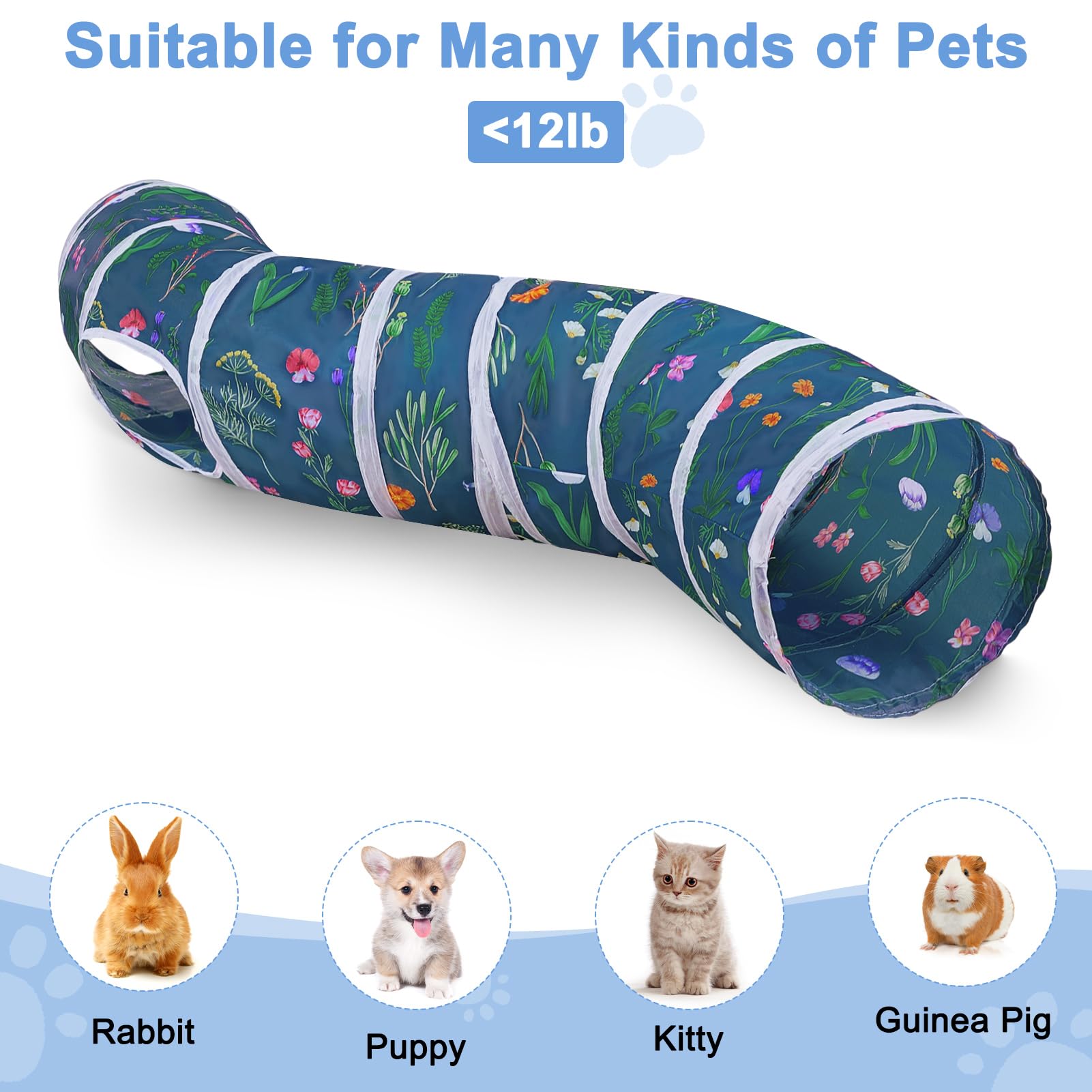 Glittme Túnel para gatos, túneles para gatos de interior, cueva de gato Peekaboo en forma de S con juguetes para gatos, tubos plegables para gatos y túneles para gatos, conejo, cachorro, cobaya