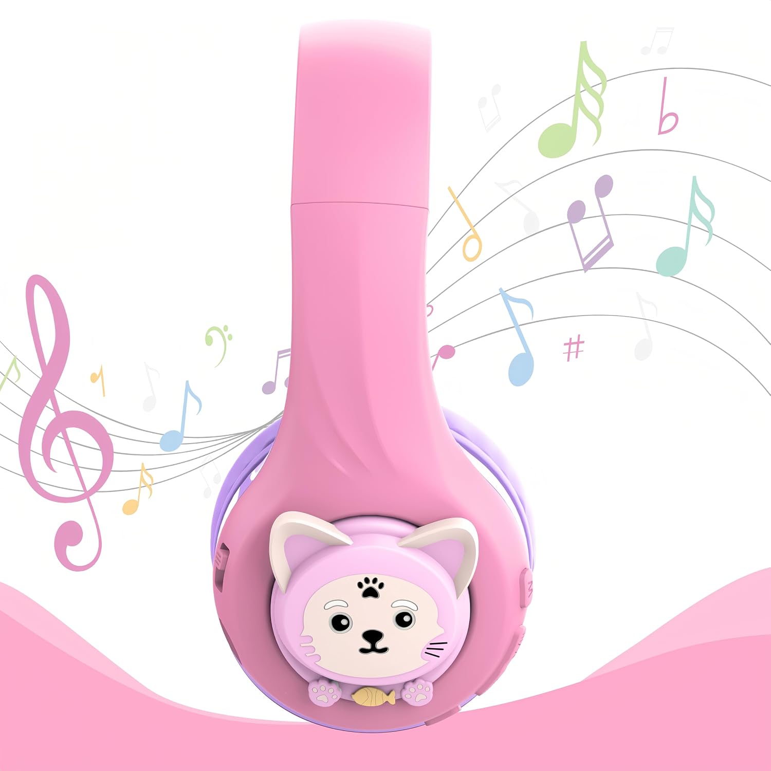 Riwbox CB-7S Kids Wireless Headphones,with Safe Volume Control 74/85/95dB,LED Glow Lights,50H Playtime,Bluetooth V5.3,Built-in Mic, TF Card Slot,for Travel/School/Phone/Laptop(Pink&Purple)