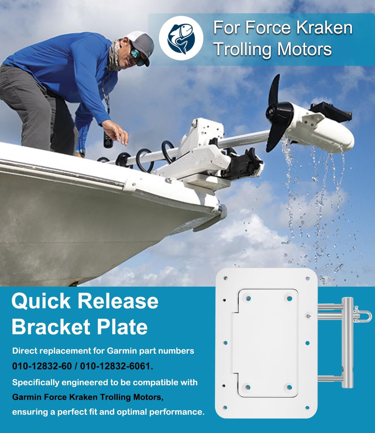 010-12832-61 Quick Release Bracket Plate Mount System Replacement for Garmin Force Kraken Trolling Motor, 010-12832-60 Marine-Grade Aluminum Bracket, UV Resistant