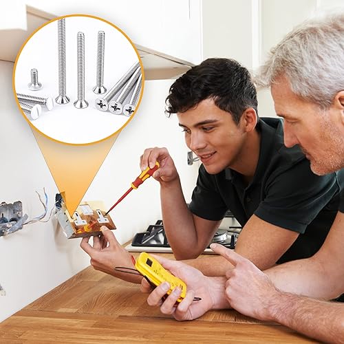 Miniatura 6 de VIGRUE Tornillos de salida extralargos 145 Uds. Tornillos de salida eléctricos largos Tornillos de pared Tornillos de máquina blancos Tornillos de