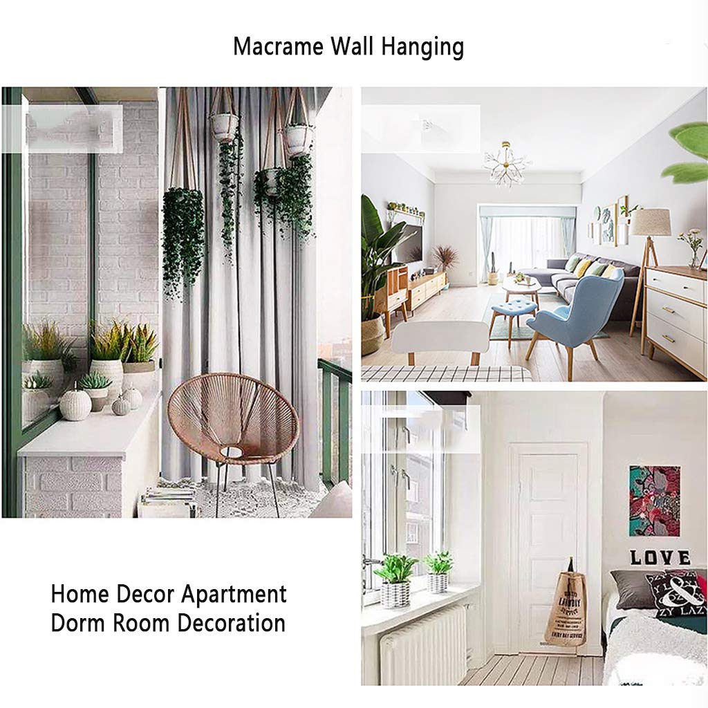 Tapiz grande hecho a mano de macramé para colgar en la pared, decoración elegante con ramas de madera natural y flecos, 120 x 120 cm
