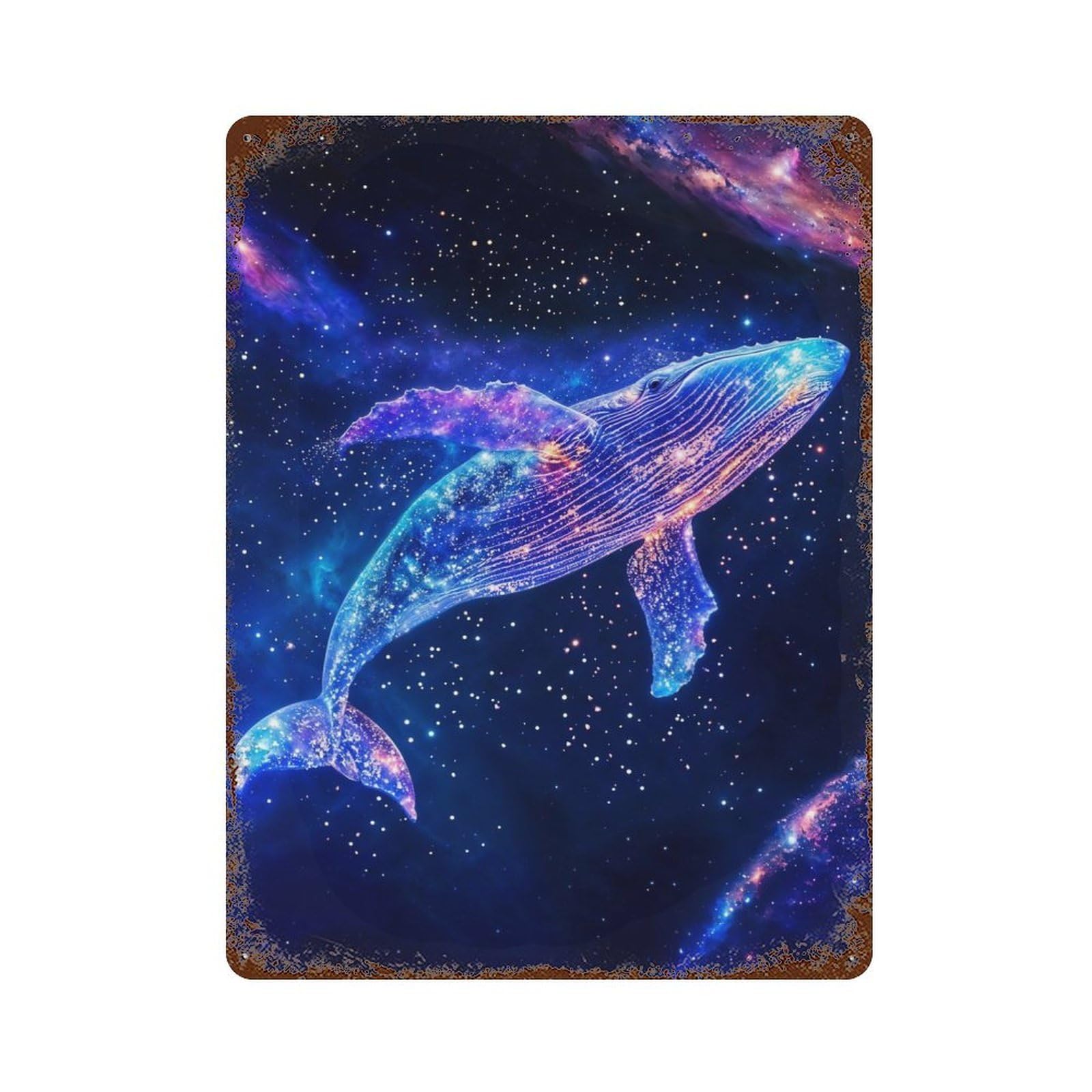 Interstellar Nebula Whale Rust Effect Tin Sign 15.7"x11.8", Ideal for Farmhouse, Kitchen And Entryway Decor