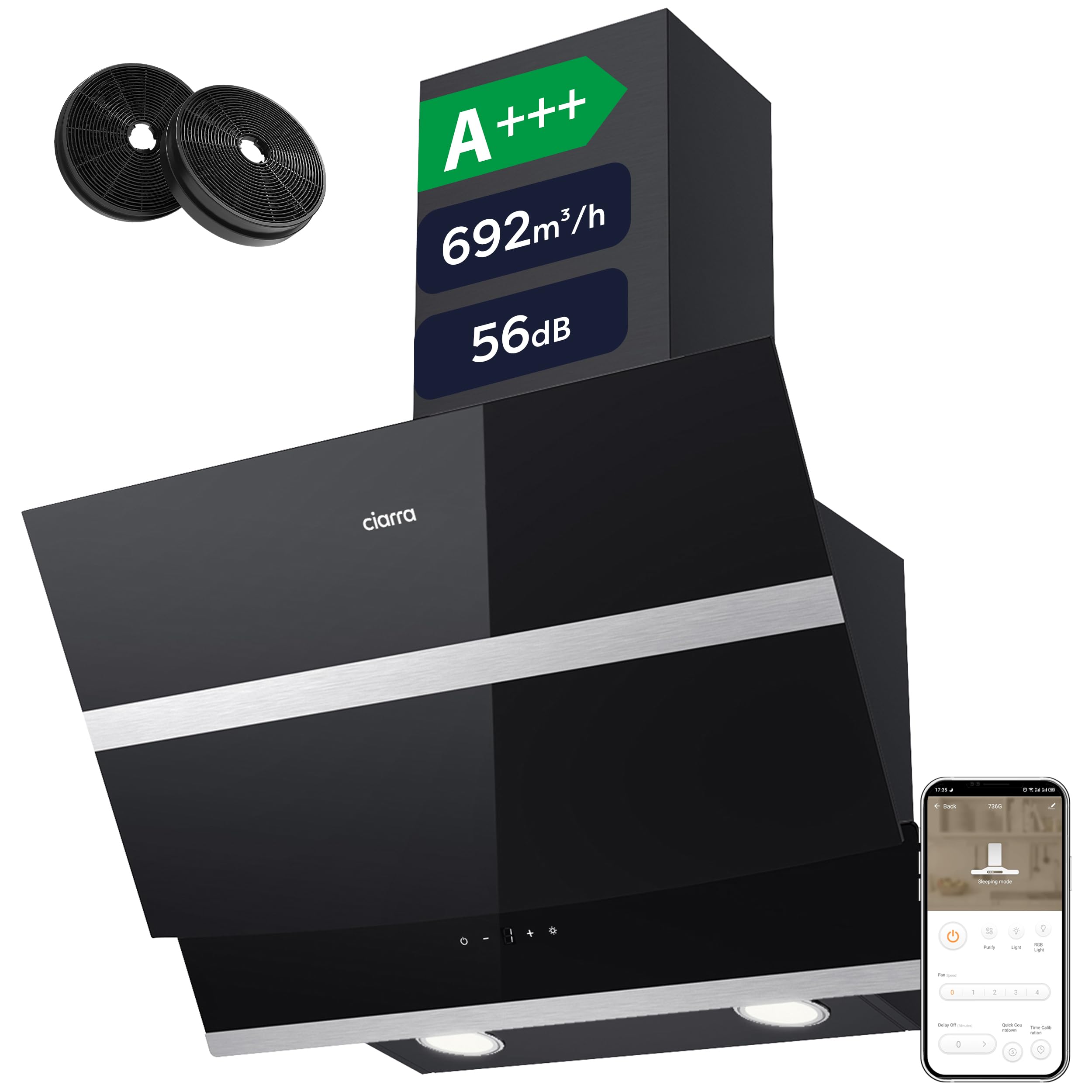 CIARRA CBCB6736N Campana Extractora 60 cm WIFI Touch Control Negro