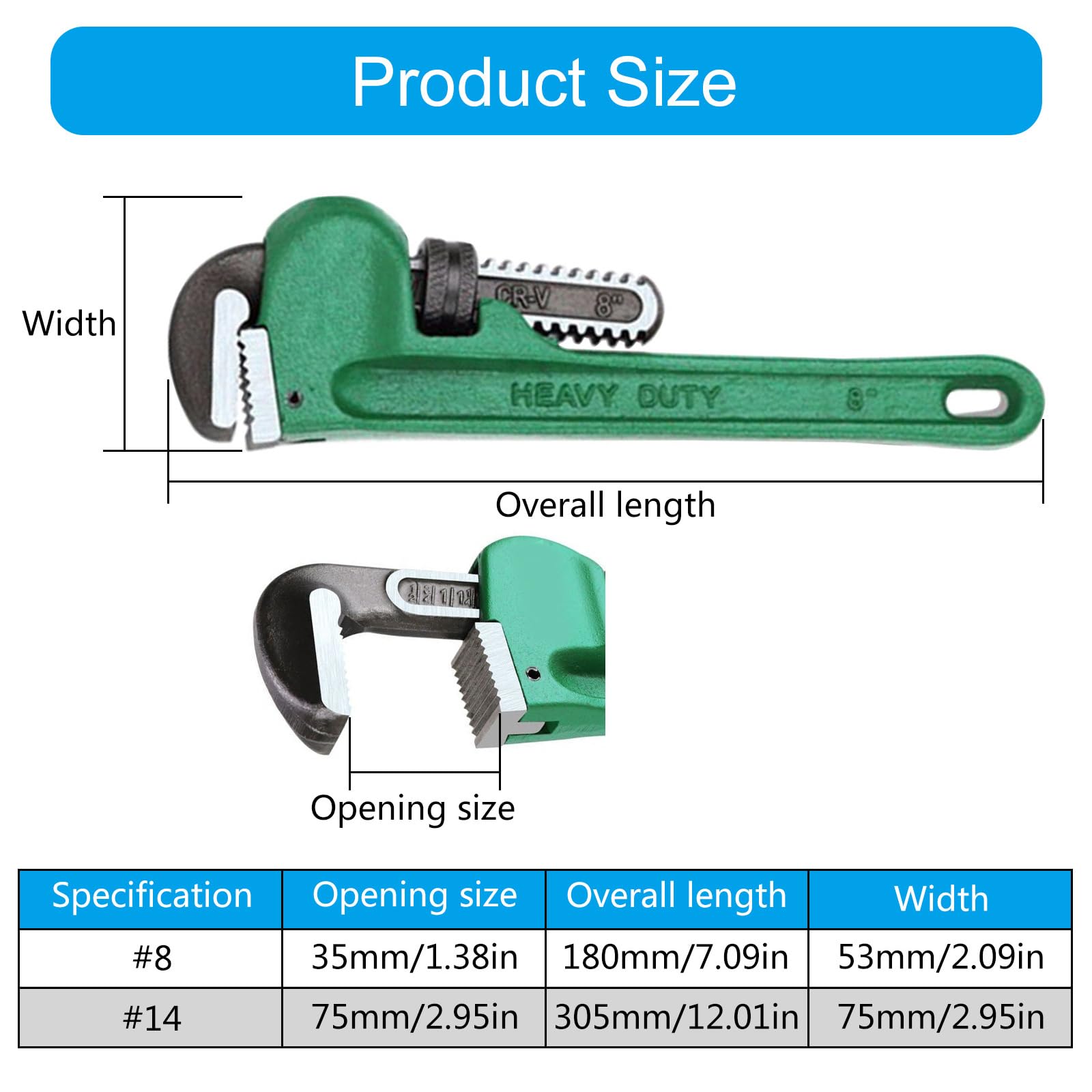 Alicates industriales para tuberías de 8 pulgadas/14 pulgadas, abrazadera de reparación del hogar, multiusos, para grifo de baño, fontanería, construcción, llave resistente