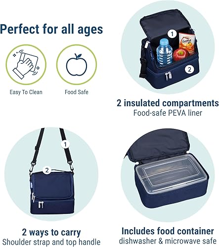Miniatura 4 de Wildkin Bolsa de almuerzo aislada con dos compartimentos para niños y niñas, perfecta para lonchera de primaria temprana, tamaño ideal para empacar