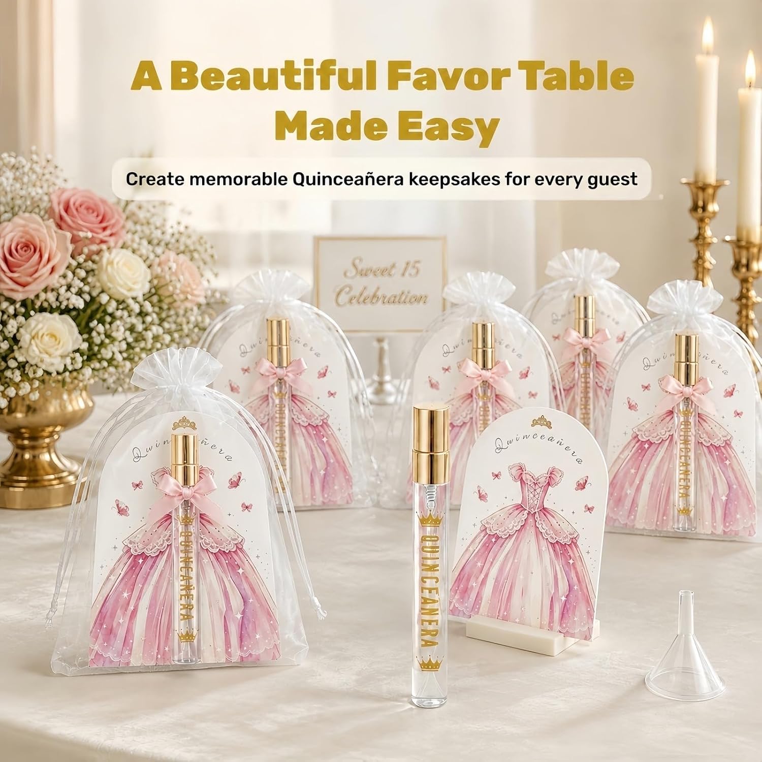 50 Sets Quinceanera Party Favors for Guests - 10mL Mini Perfume Bottles