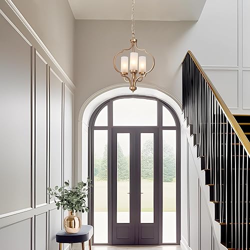 Miniatura 2 de classy leaves Candelabro dorado, 3 luces colgantes de granja para isla de cocina con pantalla de vidrio esmerilado, modernos candelabros de orbe