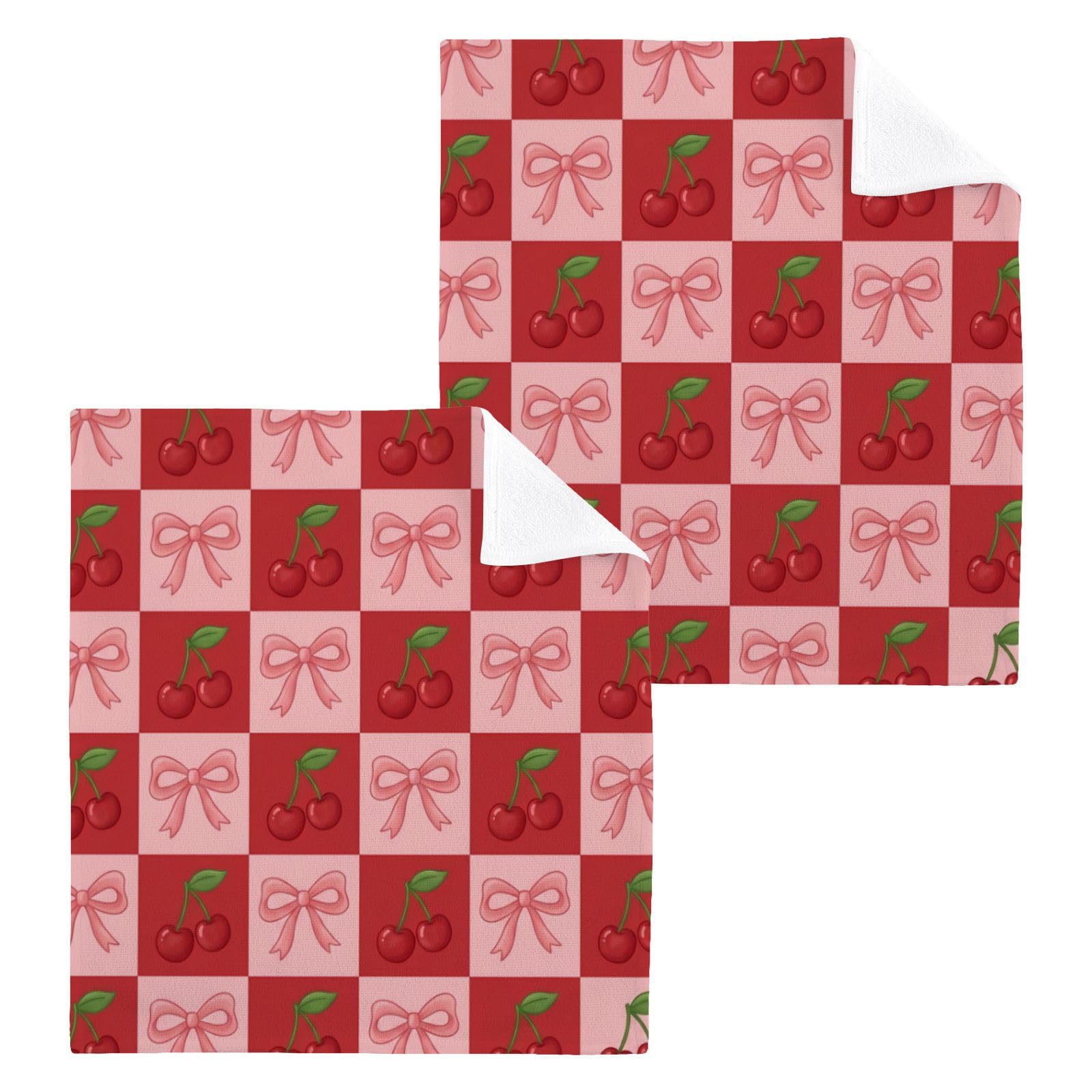 BOESI Cherry Bow Pattern 12x12in Cotton Washcloth,Face Towel