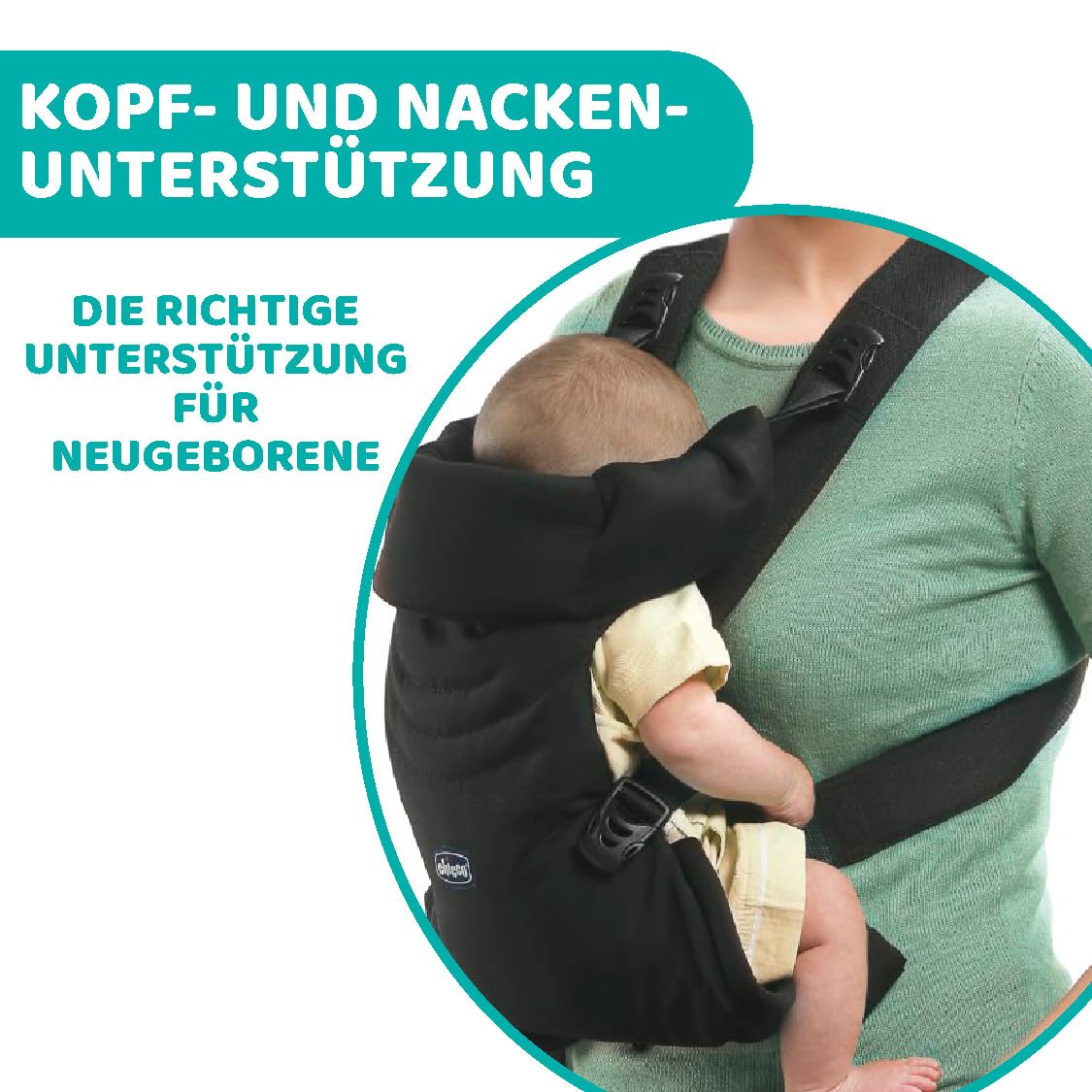 Chicco Easyfit Ergonomischer Babytrage für Neugeborene von der Geburt bis 9 kg, einfache und intuitive Trageweise, Bauchtrage für Mütter und Straßenansicht, Unterstützung für Kopf und Nacken