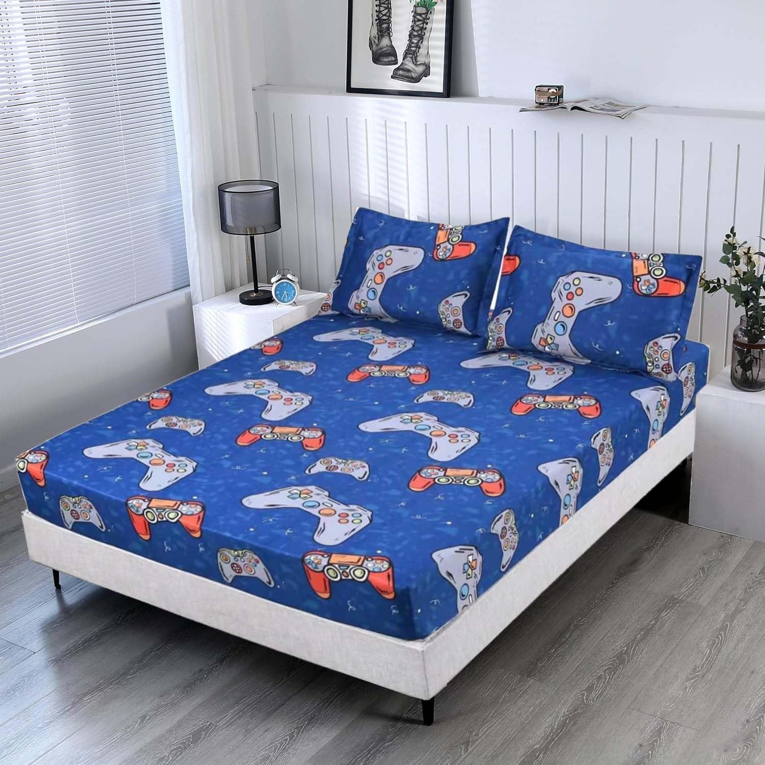 SDIII Blue Game Fitted Sheet Set (Twin, Blue)