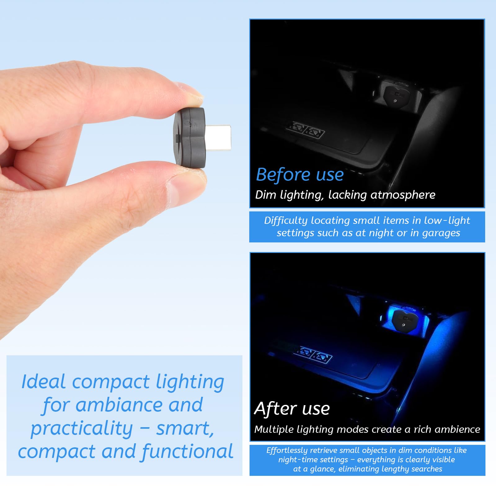 2 SZT. Światło typu C z 5-krotnie Regulowalnym Kierunkiem Światła Typu C USB Oświetlenie Atmosferyczne USB C LED Światło Do Samochodu z 8 Kolorami RGB i Trybem Stałym lub Automatycznym dla Samochodu