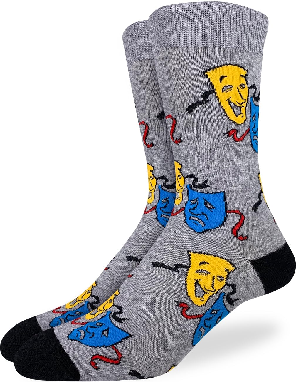 Men's Drama Theatre Comedy and Tragedy Masks Socks, Adult, Shoe Size 7-12