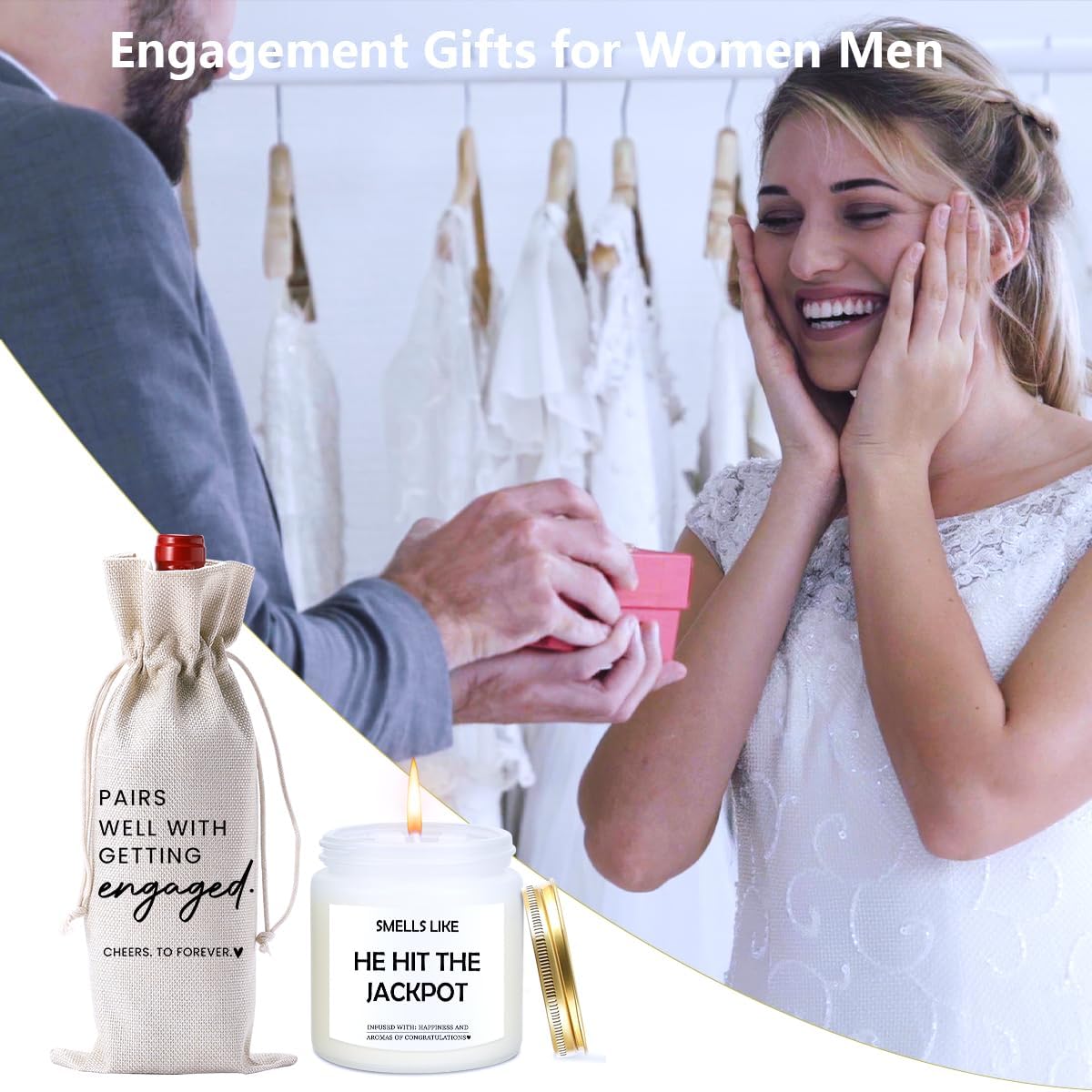Engagement Gifts for Couples Her Engagement Party Decorations Gift for Couple Wine Bag Scented Candles Set Pairs Well with Getting Engaged Gifts Smell Like He Hit The Jackpot Wine Bottle Bag - Image 6