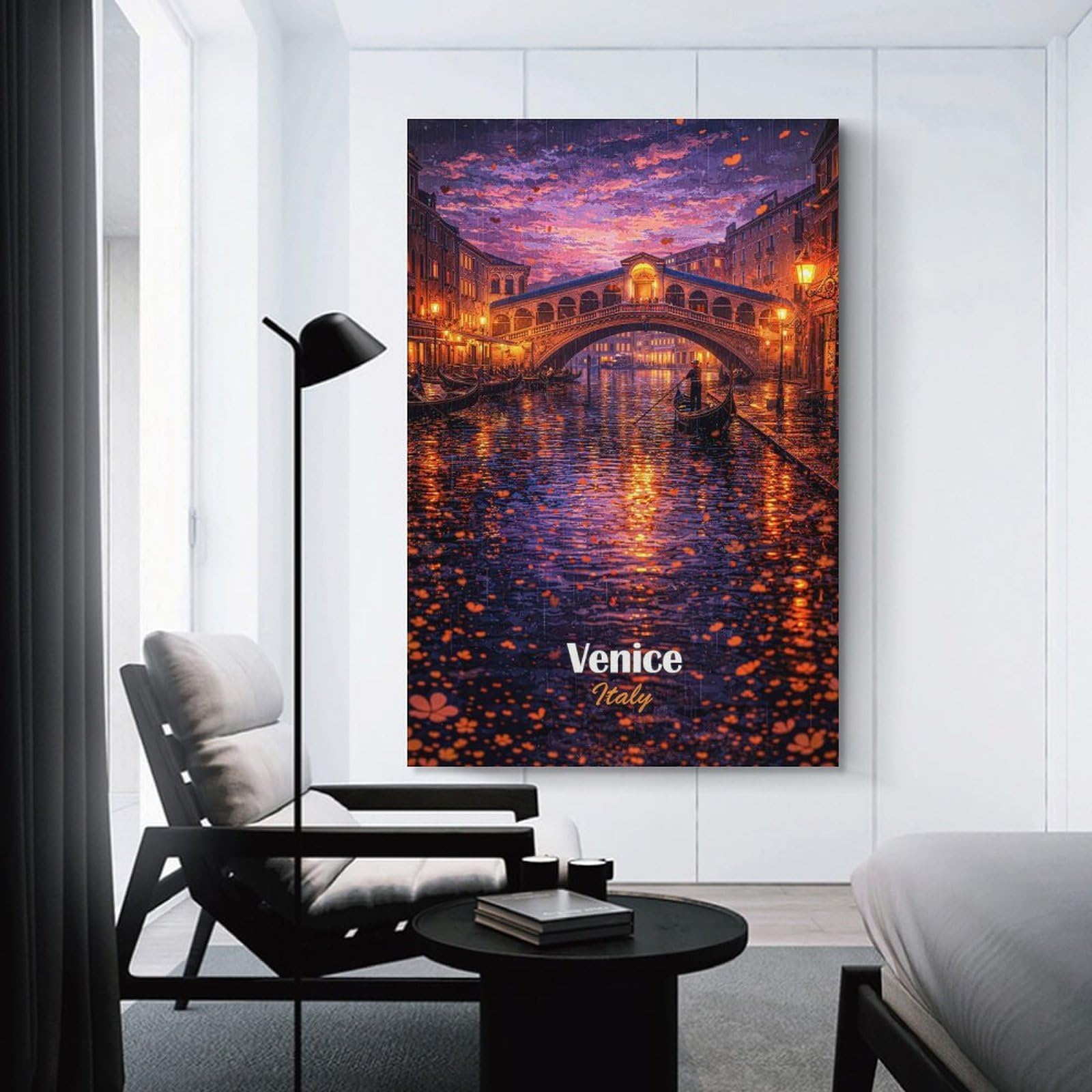Junmoney Venice Italy Rialto Bridge Gondola Canvas Wall Decor 24x36inch(60x90cm), for Corridors, Hallways Or Apartment Entries, A Stylish Accent for Home Entrances