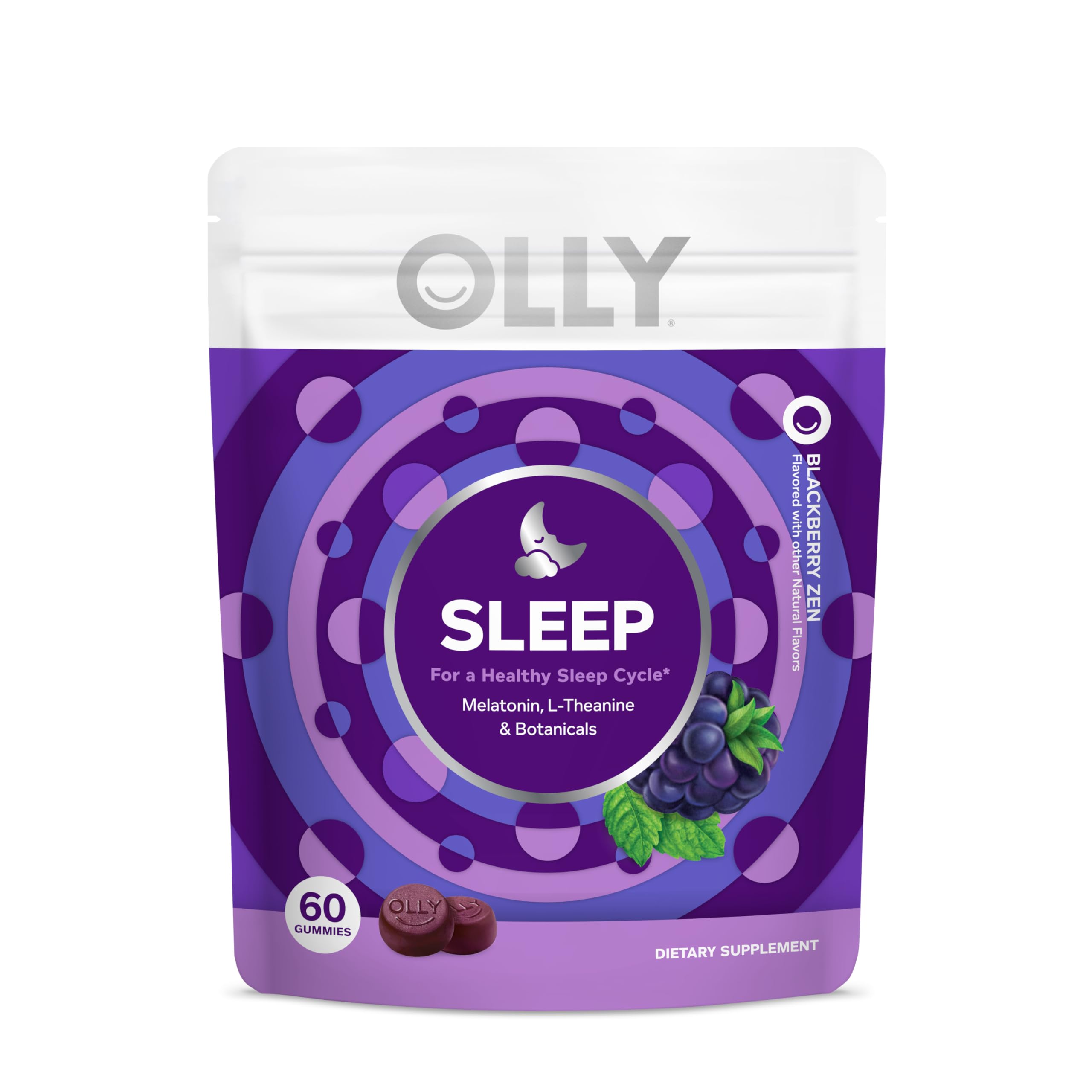 OLLYSleep Gummy, 3 mg Melatonin, L-Theanine, Chamomile, and Lemon Balm Extracts, Blackberry Flavor, 30 Day Supply - 60 Count