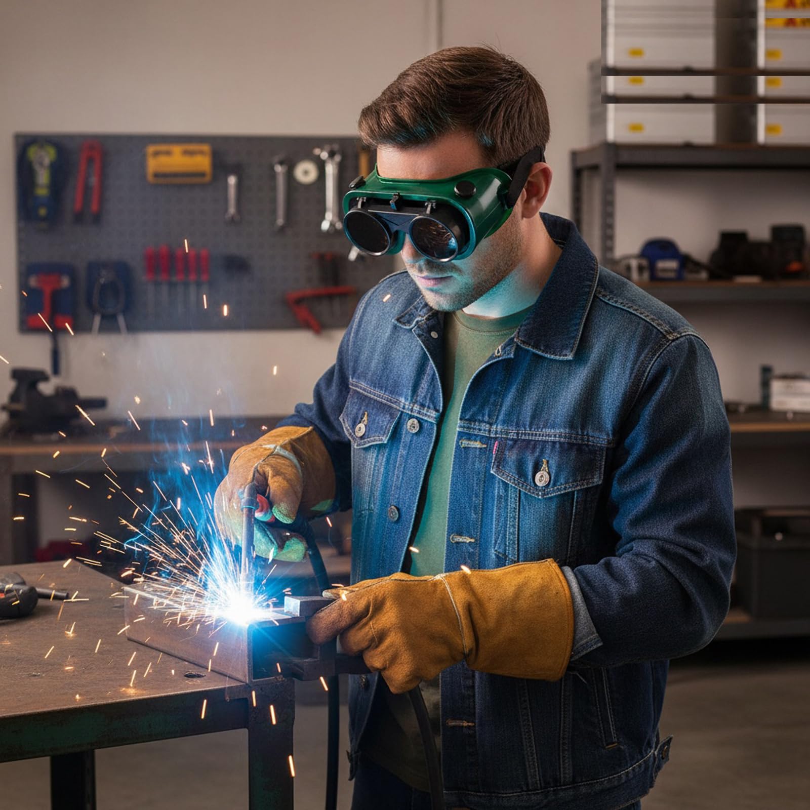 2 gafas de soldadura abatibles, marco de plástico verde de ajuste ajustable para soldadura y antorcha de corte