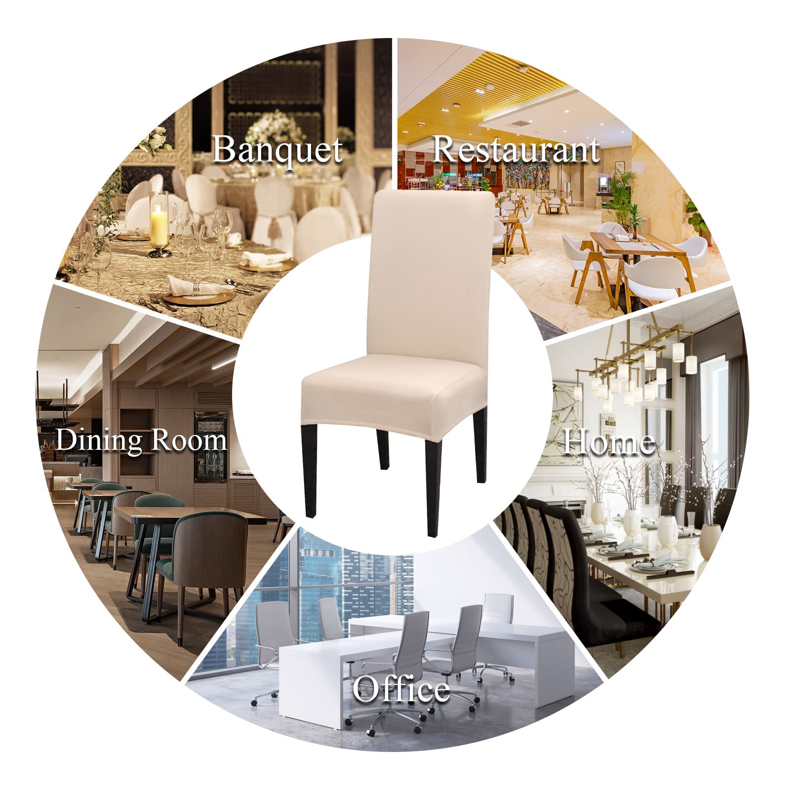 Lydevo Coprisedie con Schienale 4 Pezzi Elasticizzato,Coprisedia per Sala da Pranzo,Fodere Sedie con Schienale Alto Lavabile Rimovibile Universale,Spandex Copertura per Sedia Soggiorno,Beige