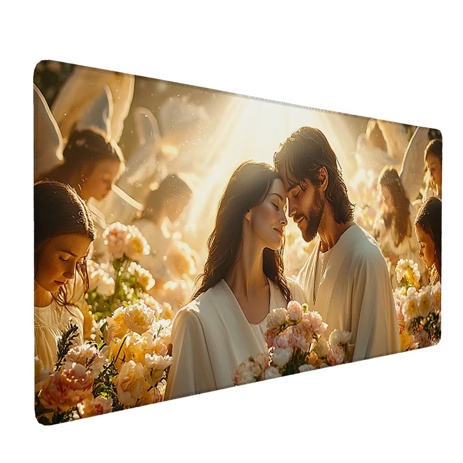 Gamingowa podkładka pod mysz, 1200 x 600 mm, XXL, przedłużona, duża podkładka pod mysz, szyte krawędzie, antypoślizgowa gumowa podstawa, ochrona biurka, do domowego biura (para Jezusów) Z940