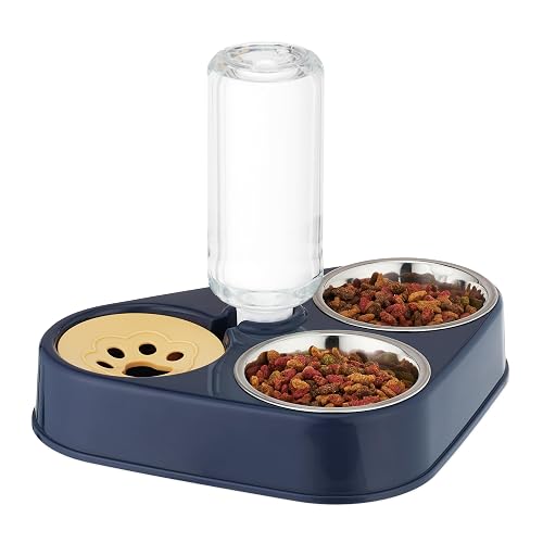 Relaxdays Comedero Gato, Bebedero Antisalpicaduras, Cuencos Comida Perro Pequeño, Botella 500ml, Acero