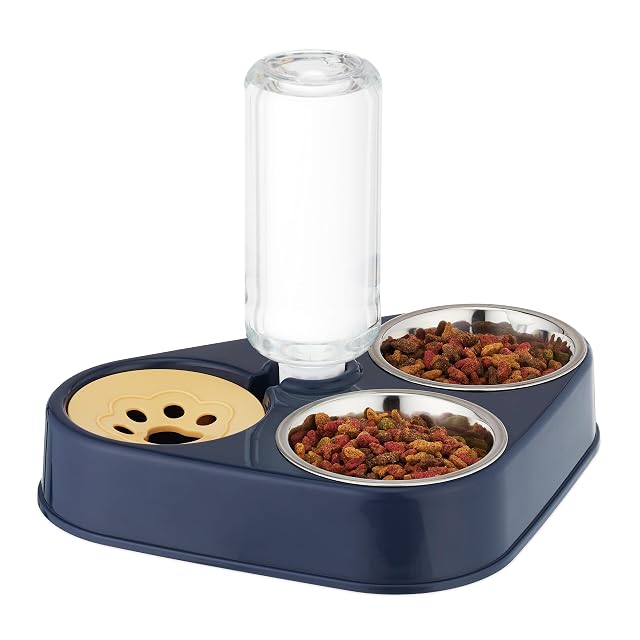 Relaxdays Comedero Gato, Bebedero Antisalpicaduras, Cuencos Comida Perro Pequeño, Botella 500ml, Acero