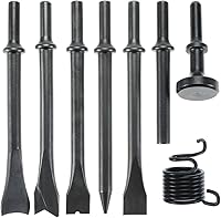 Vista 1 de YaeTek 8 piezas de martillo neumático de alisado de alta resistencia, brocas de cincel neumáticas, vástago de 0.401 pulgadas, cinceles neumáticos