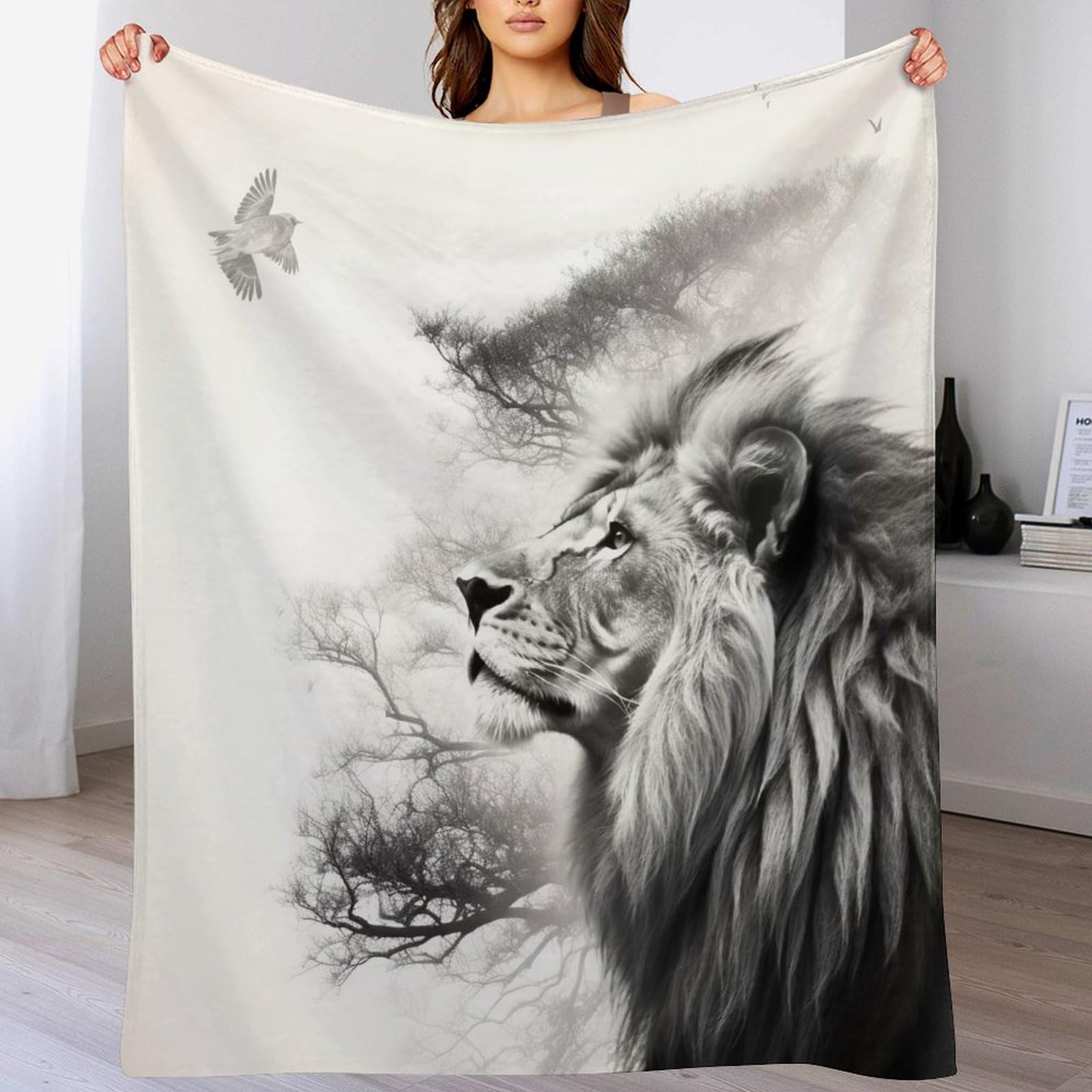 Couverture polaire lion pour vos soirées cocooning sur le canapé en flanelle