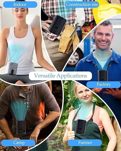 Miniatura 6 de VEKK Ventilador portátil recargable, ventilador de cintura personal de 4 velocidades con flujo de aire fuerte de 7100 RPM, tiempo de funcionamiento