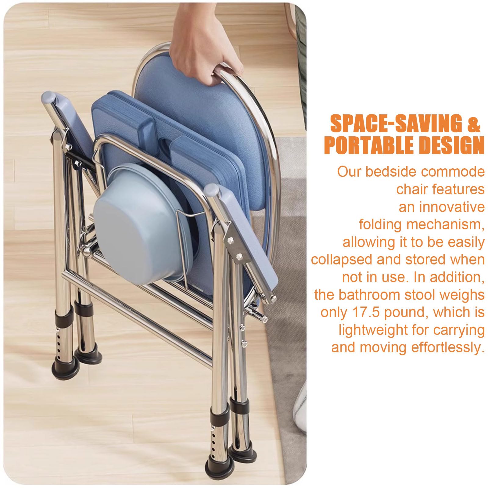 Silla de baño Plegable con Inodoro, Silla de Ducha, Taburete de baño Antideslizante con Asas y Respaldo for Embarazadas y Personas Mayores, Altura Fija.(4 Level Height Adjustable)