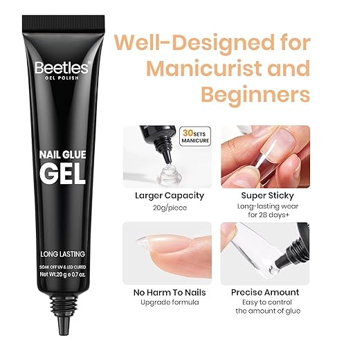 Miniatura 3 de Beetles - Pegamento de uñas en gel, 2 unidades de 0.71 onzas x 0.71 onzas, pegamento sólido para uñas, uñas suaves súper fuertes para uñas