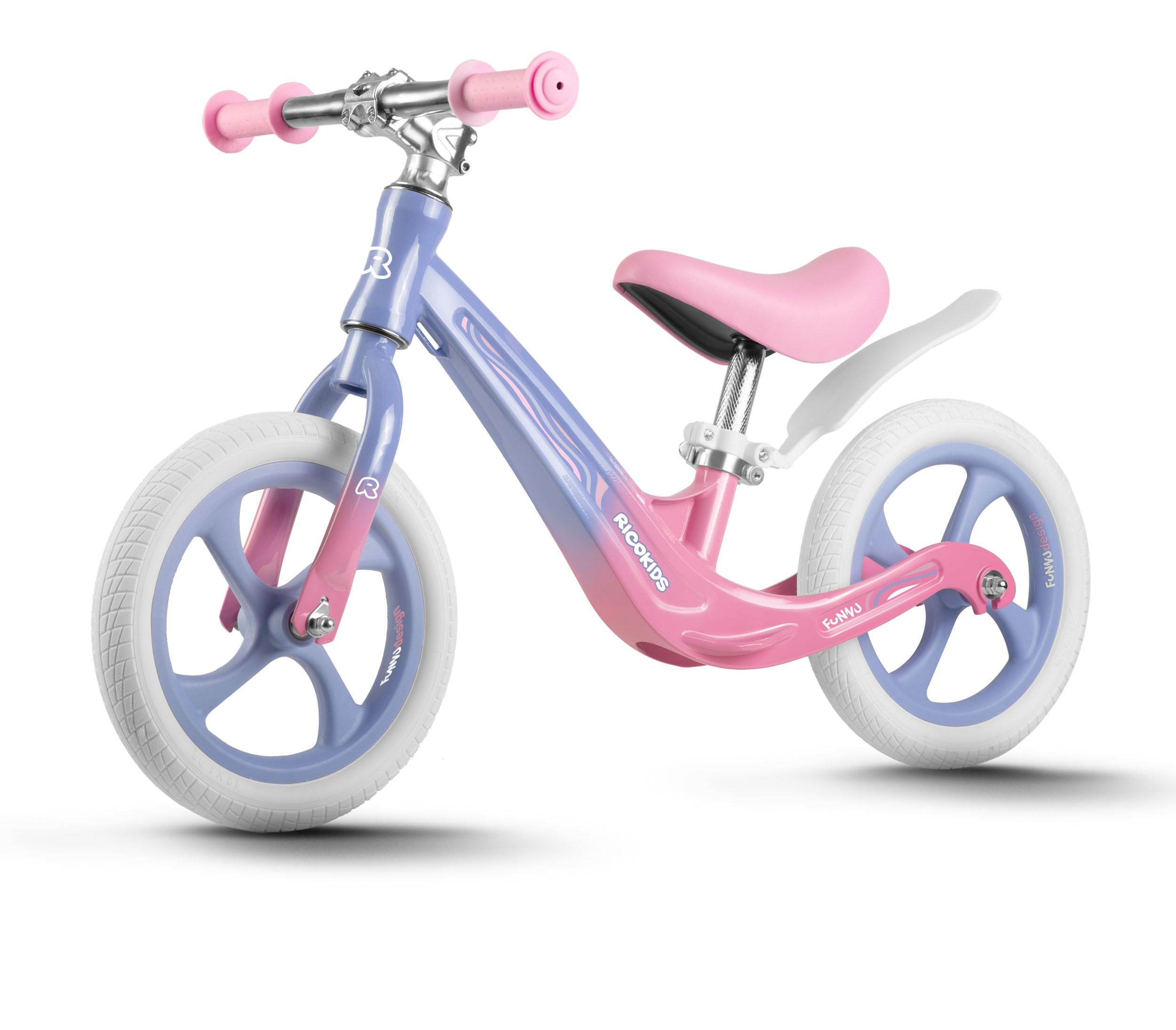 Ricokids Rowerek Biegowy dla Dzieci - Regulowane Siodełko - Opony PU 12'' Odporne na Przebicia - Funnu Niebieski Różowy