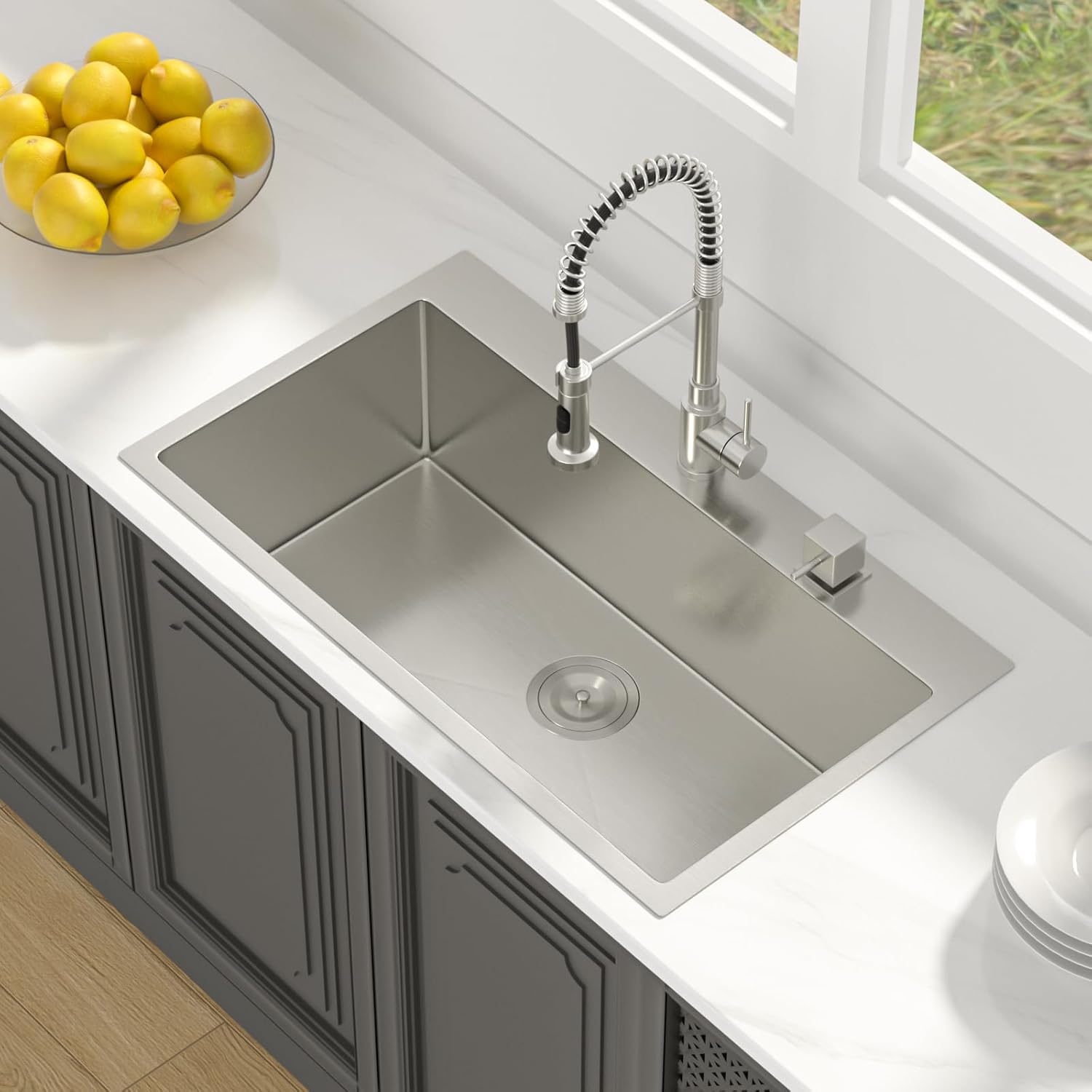 Lordear 33x19 Inch Drop In Kitchen Sink Stainless Steel Topmount Sinks T304 16 Gauge Single Bowl Above Counter 10 Inch Basin