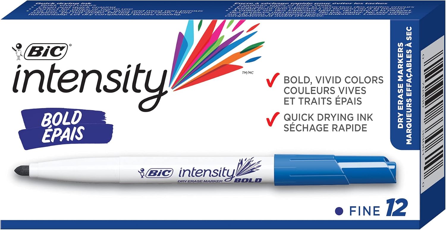BIC Intensity Whiteboard Markers, Bold Bulk Pack of 12 Vivid